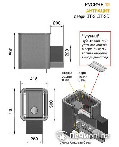Печь для бани Везувий Русичъ Антрацит 12 (ДТ-3С) в Новосибирске